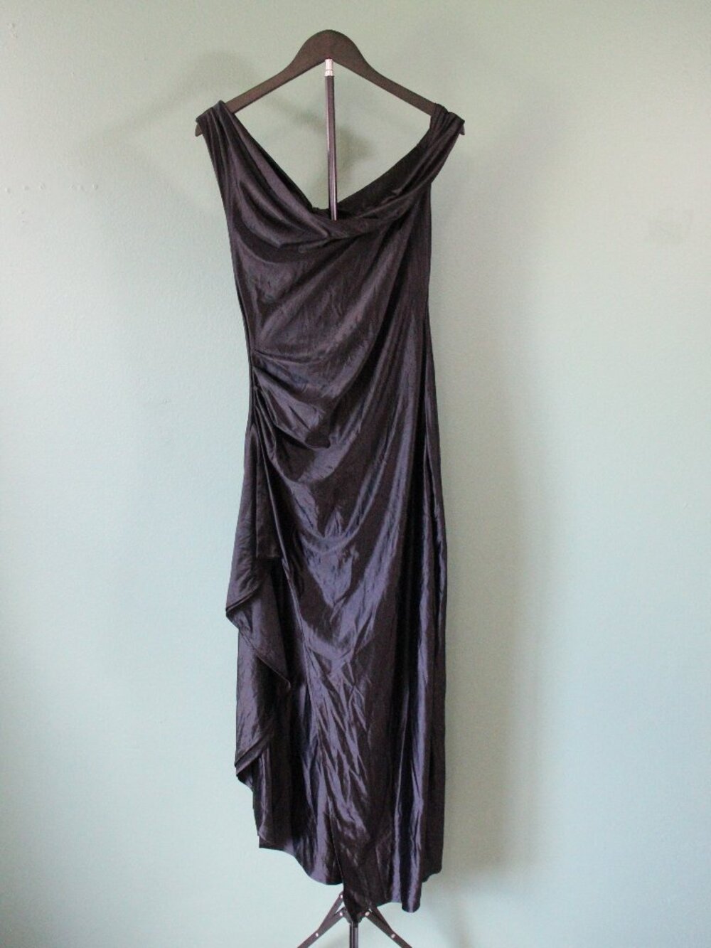 Women's Satin One Shoulder Ruched Long Slit Formal Dress